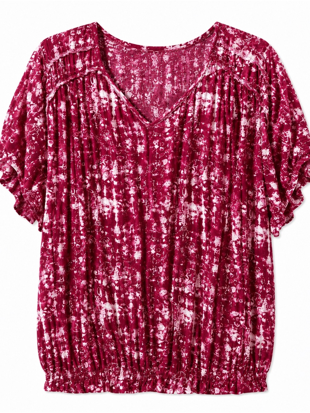 EVRI Raspberry Tie-Dye V-Neck Short Sleeve Tunic